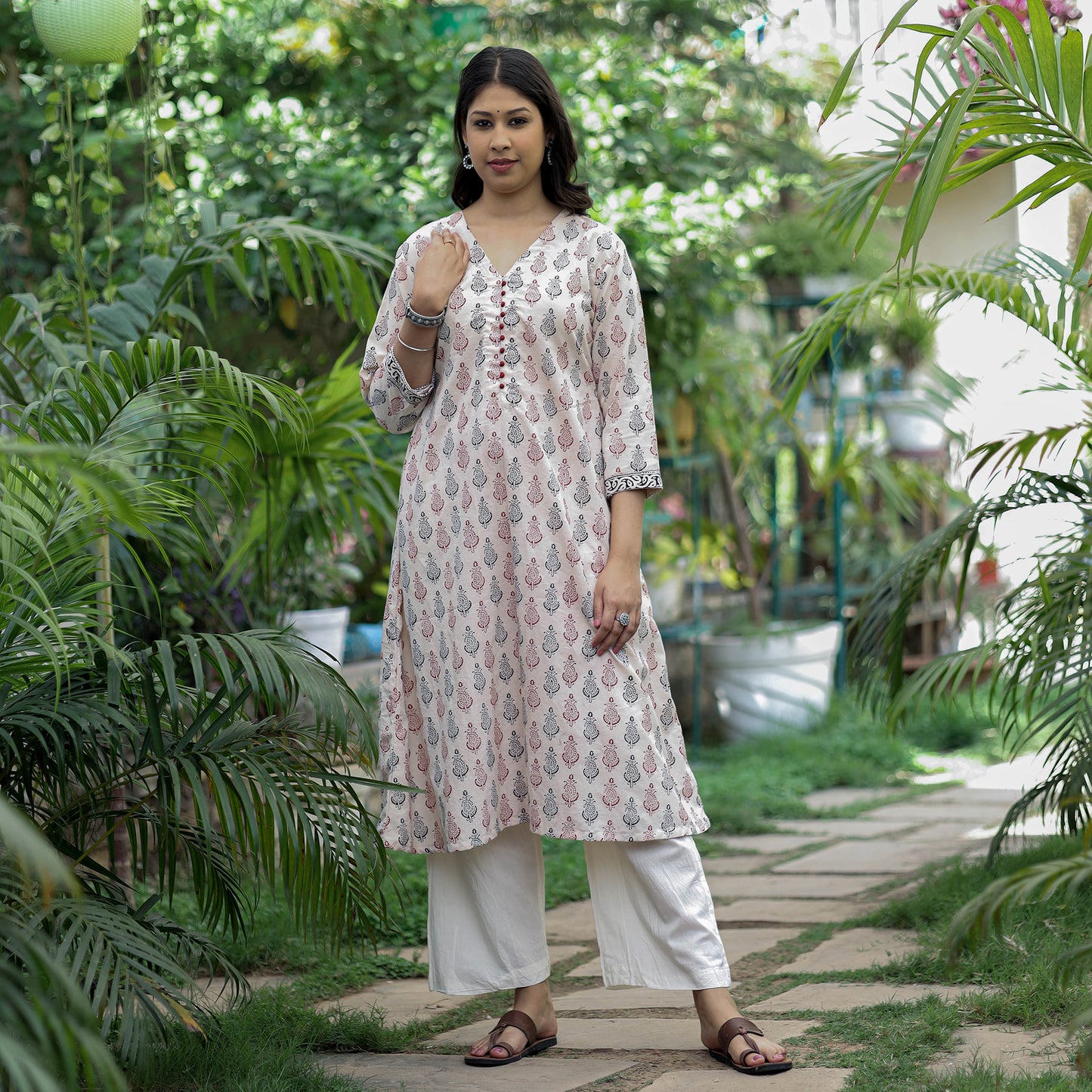 Buy Block Print Cotton A-Line Bagh Kurta for Women