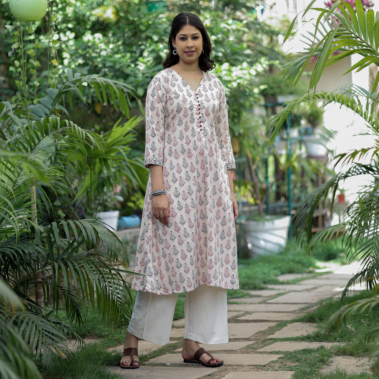 Buy Block Print Cotton A-Line Bagh Kurta for Women