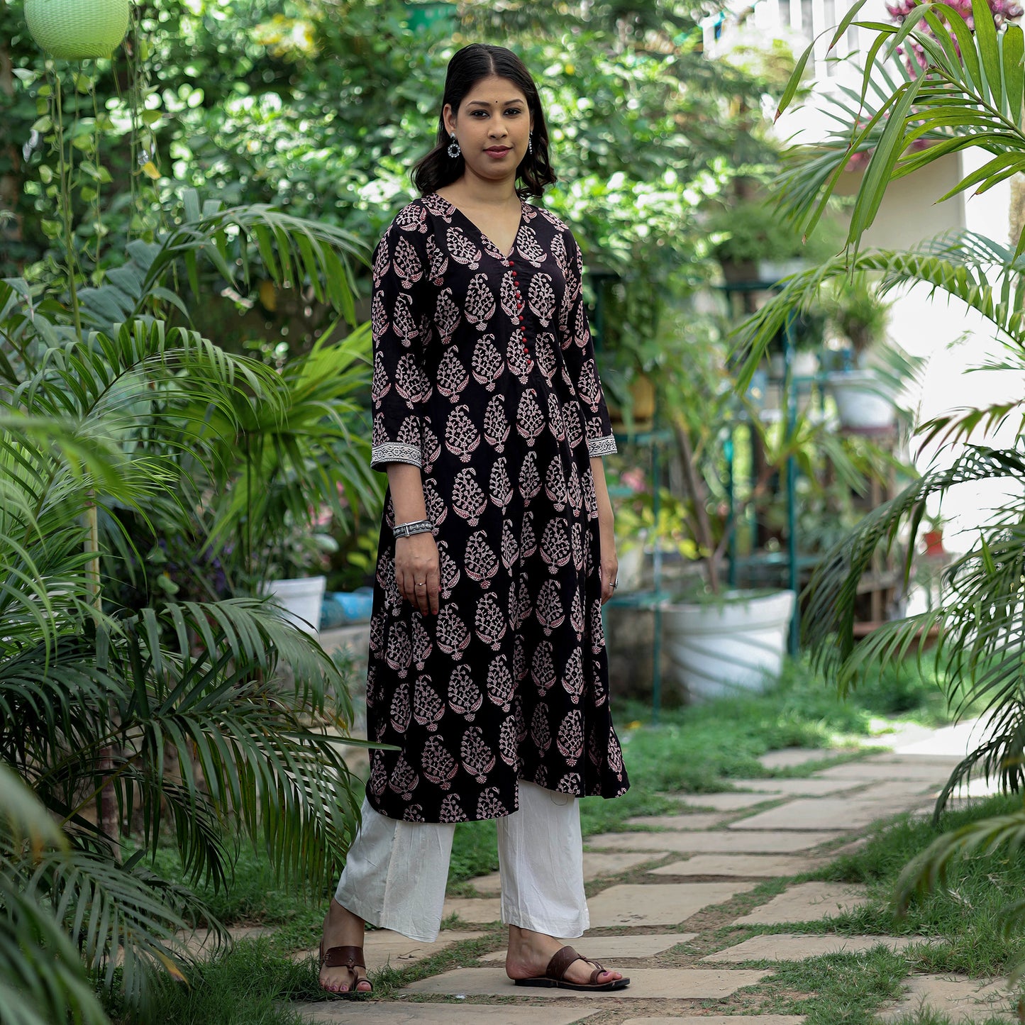Buy Block Print Cotton A-Line Bagh Kurta Online
