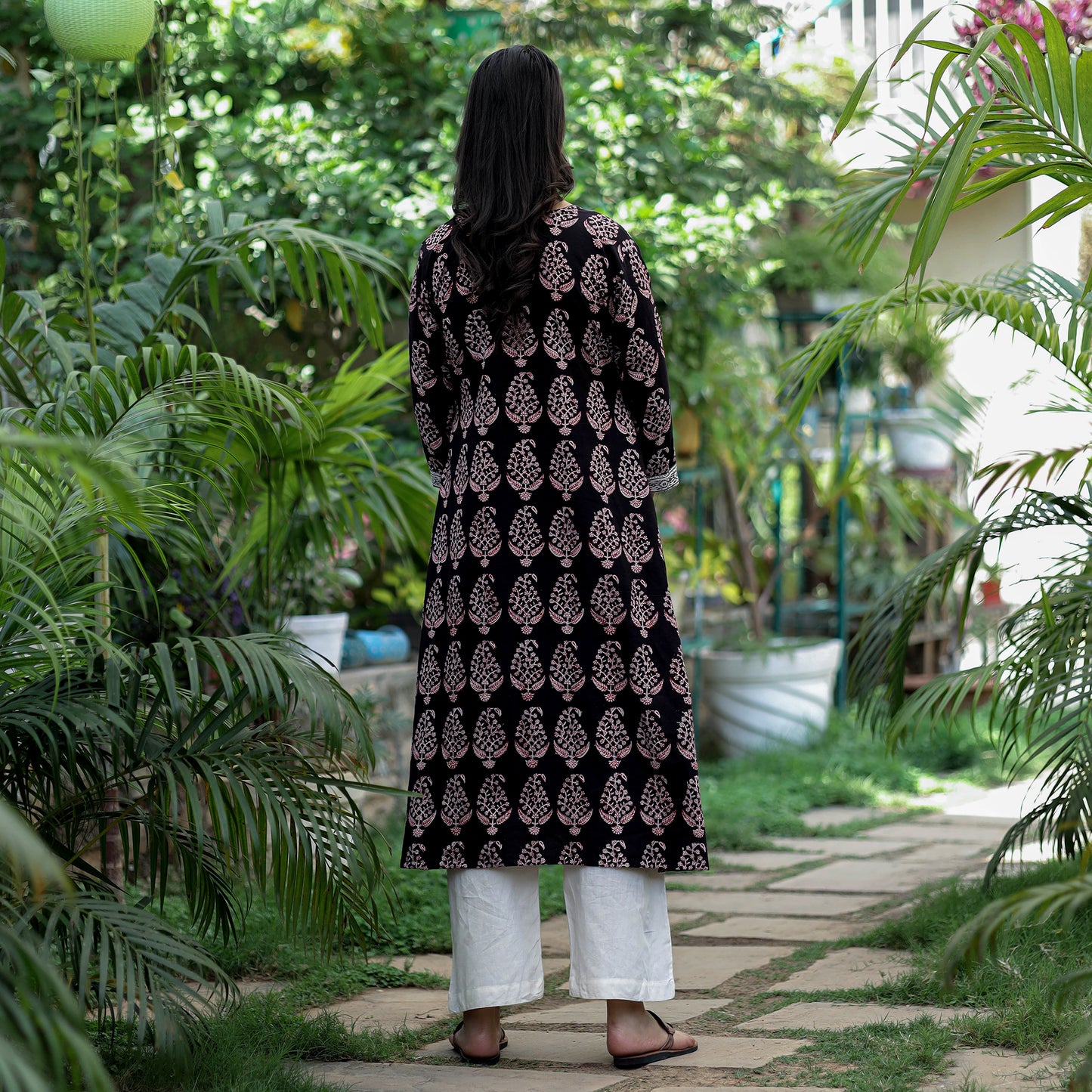 Buy Block Print Cotton A-Line Bagh Kurta Online