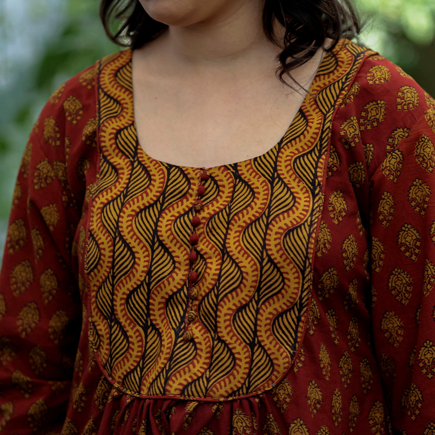 Buy Block Print Cotton A-Line Bagh Kurta For Women