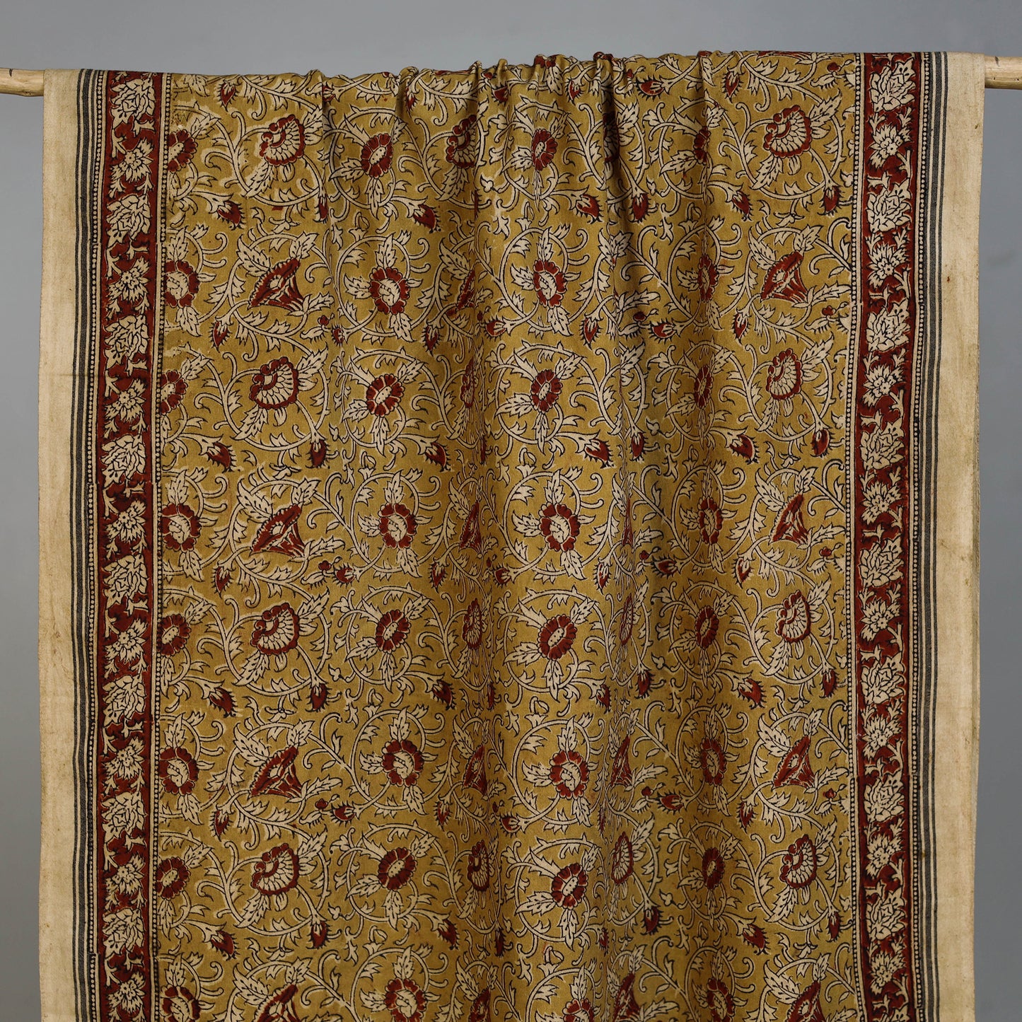 Yellow - Handloom Cotton Natural Dyed Block Print Pedana Kalamkari Towel 02