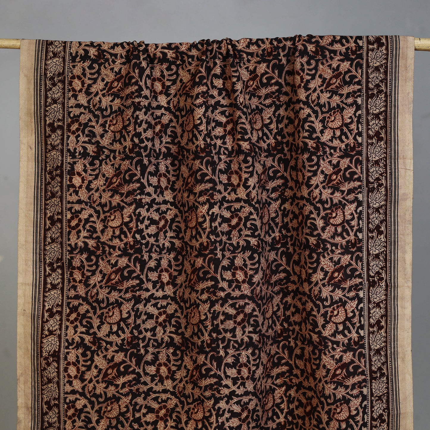 Brown - Handloom Cotton Natural Dyed Block Print Pedana Kalamkari Towel 04