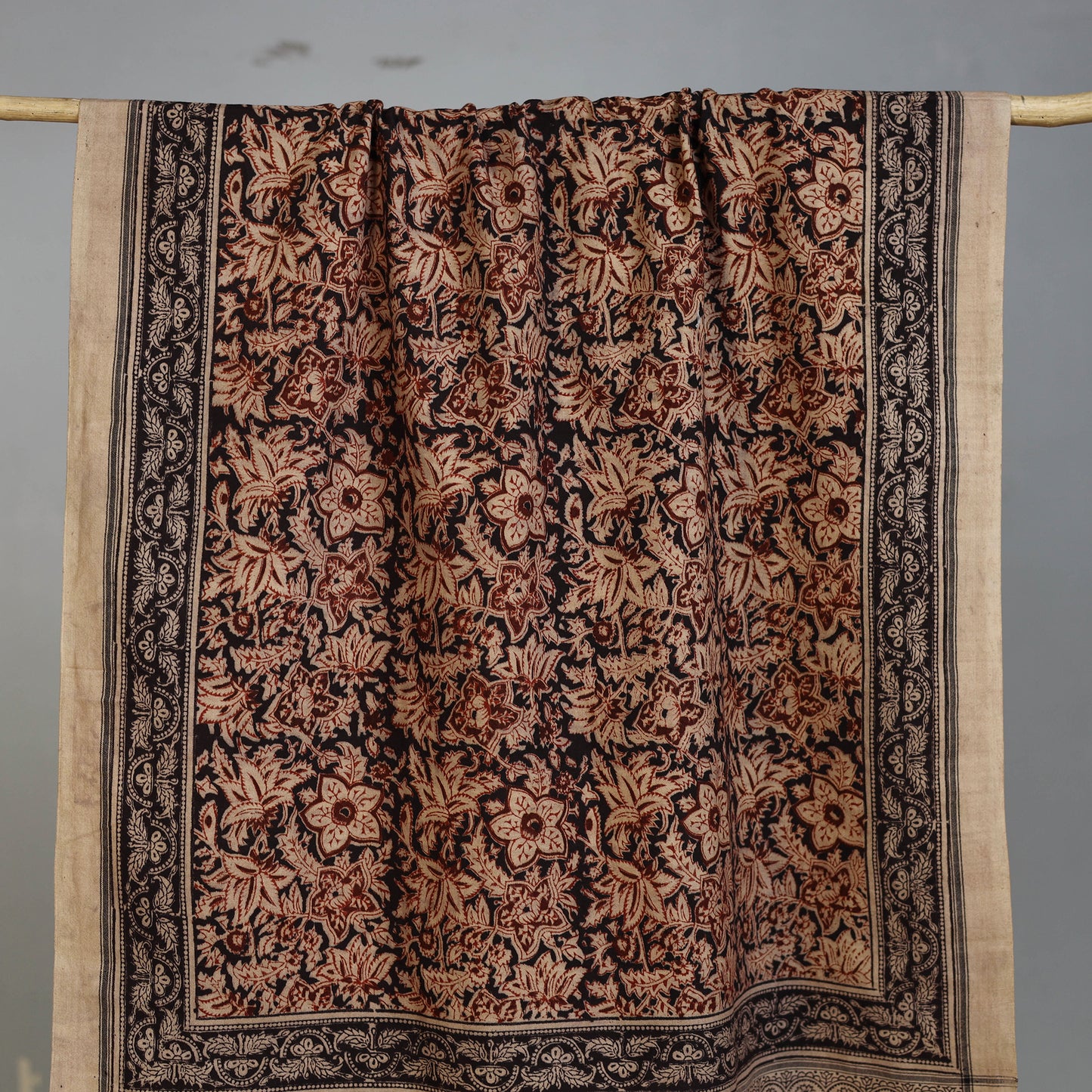 Brown - Handloom Cotton Natural Dyed Block Print Pedana Kalamkari Towel 05