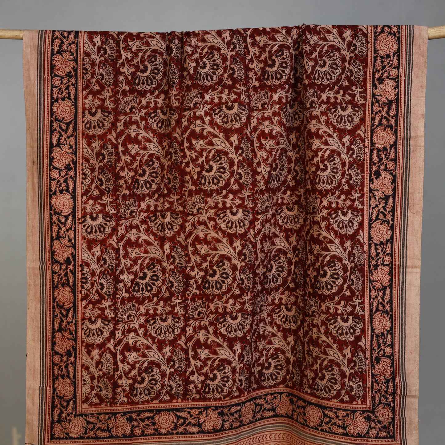Maroon - Handloom Cotton Natural Dyed Block Print Pedana Kalamkari Towel 10