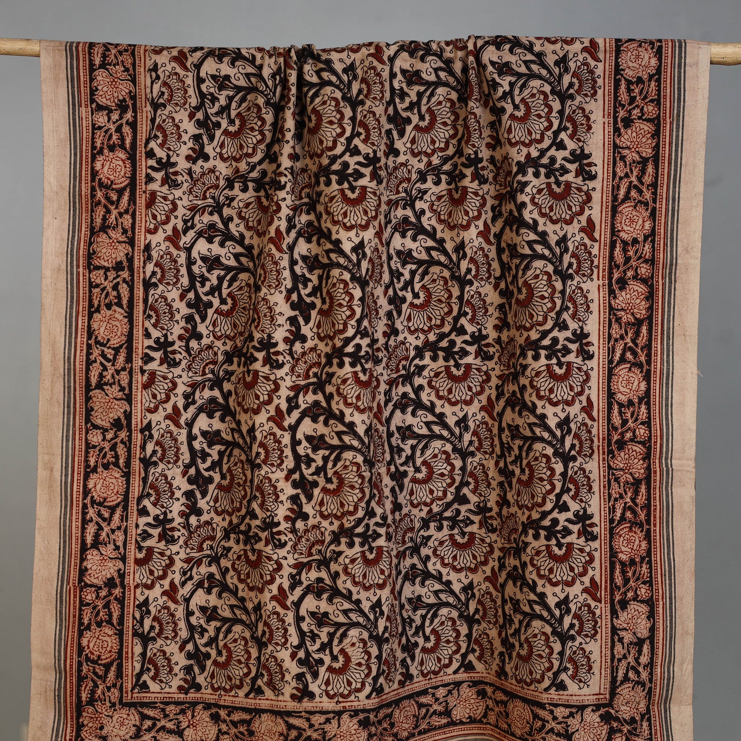 Beige - Handloom Cotton Natural Dyed Block Print Pedana Kalamkari Towel 15