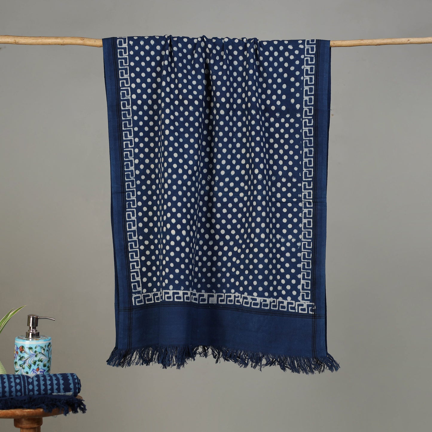 Blue - Pipad Hand Block Print Natural Dyed Pure Handloom Cotton Towel 04