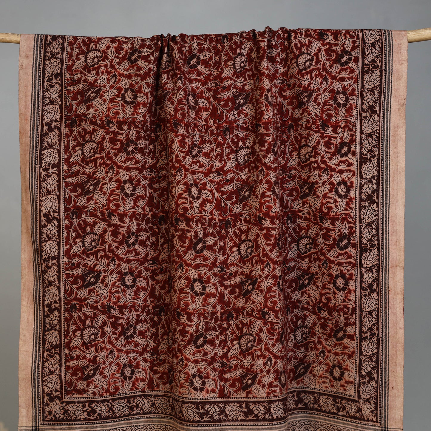 Maroon - Handloom Cotton Natural Dyed Block Print Pedana Kalamkari Towel 24