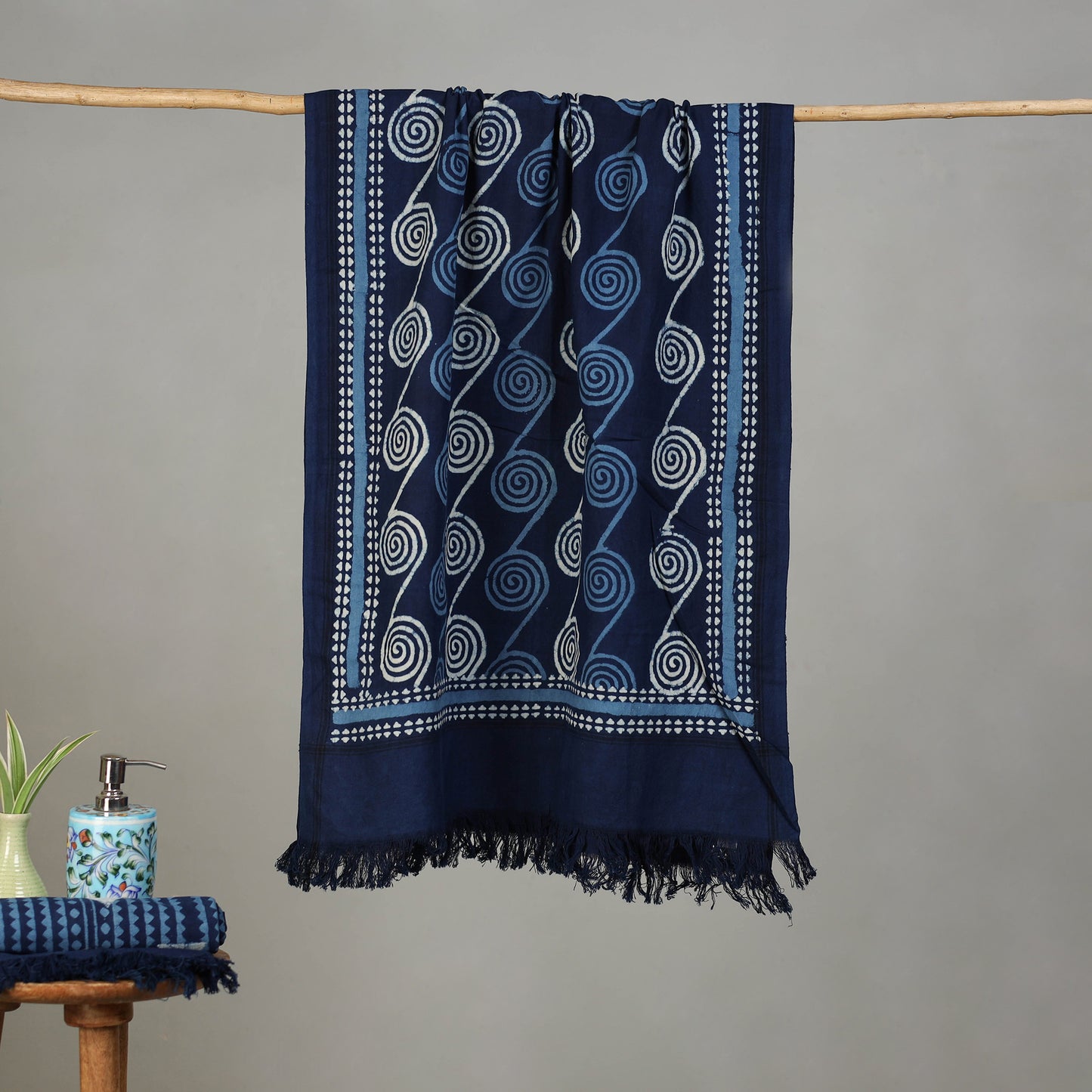 Blue - Pipad Hand Block Print Natural Dyed Pure Handloom Cotton Towel 08