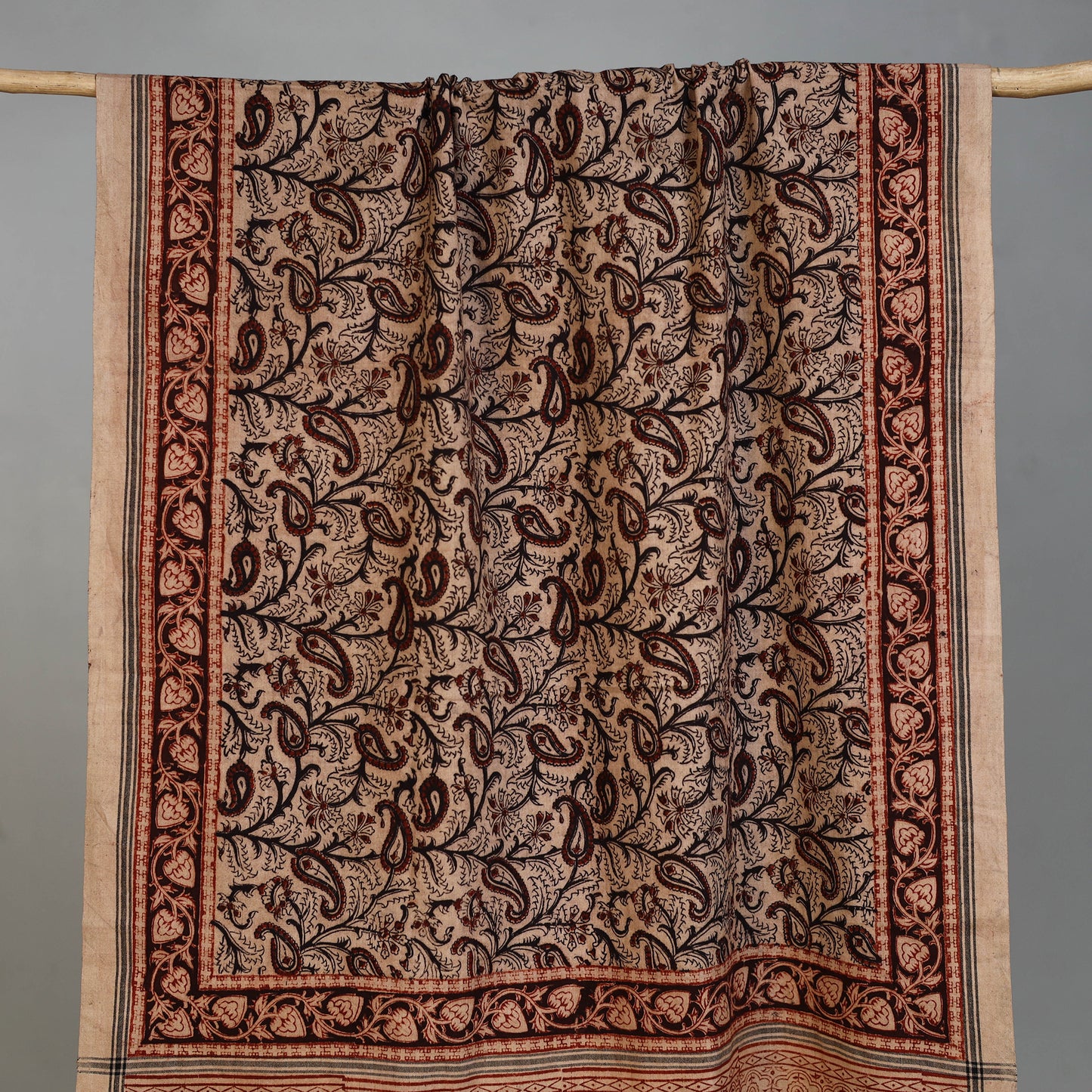 Beige - Handloom Cotton Natural Dyed Block Print Pedana Kalamkari Towel 27