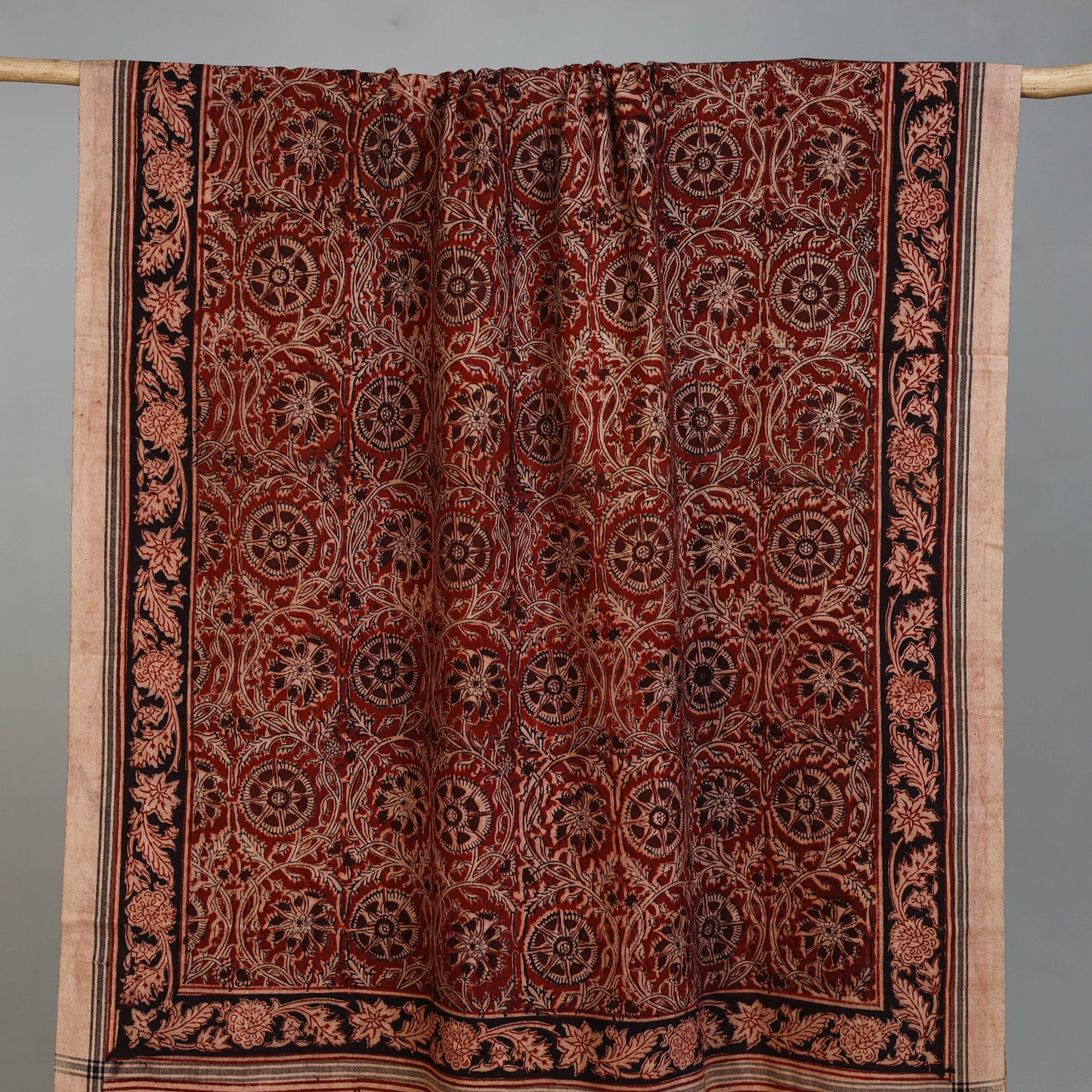 Maroon - Handloom Cotton Natural Dyed Block Print Pedana Kalamkari Towel 29