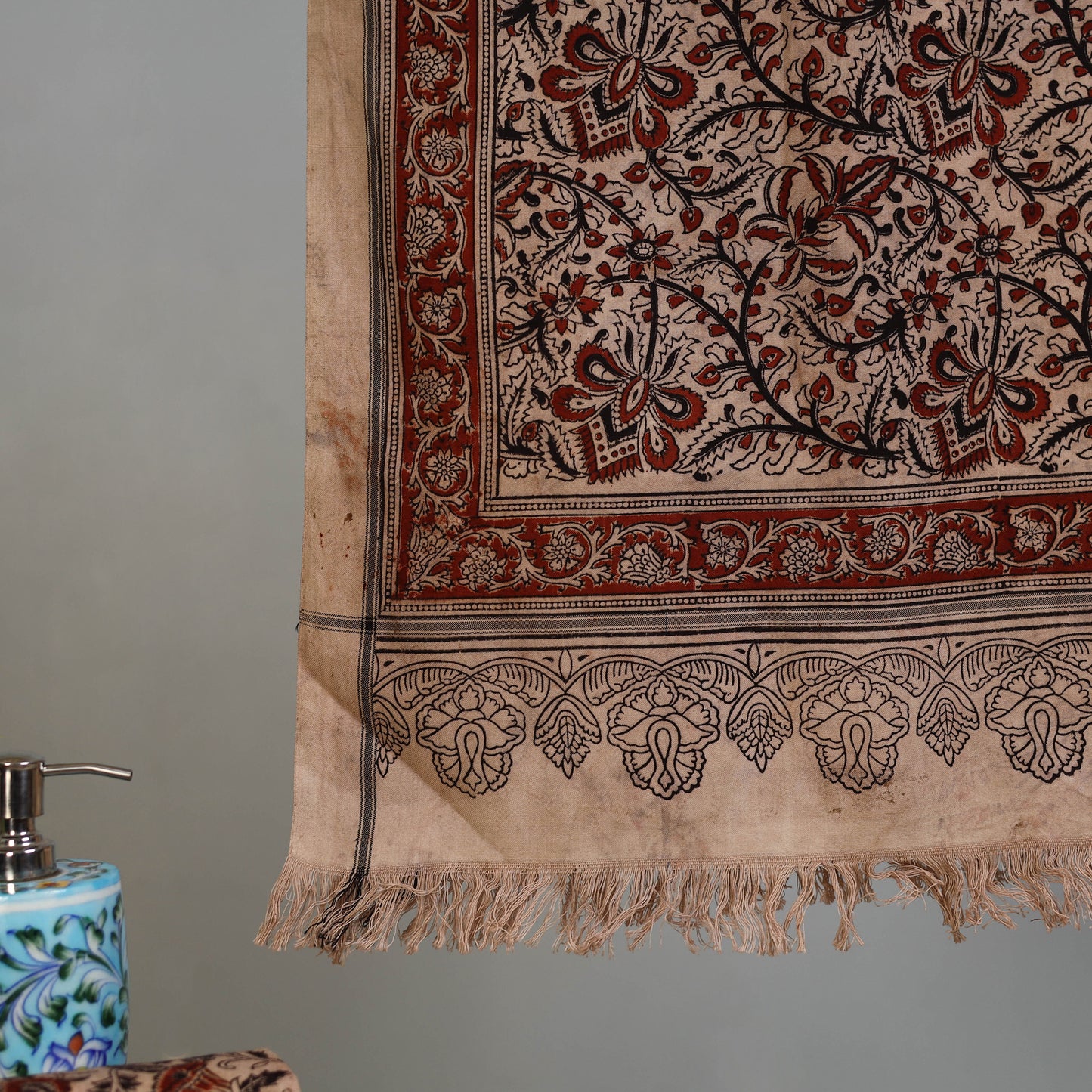 Brown - Handloom Cotton Natural Dyed Block Print Pedana Kalamkari Towel 33