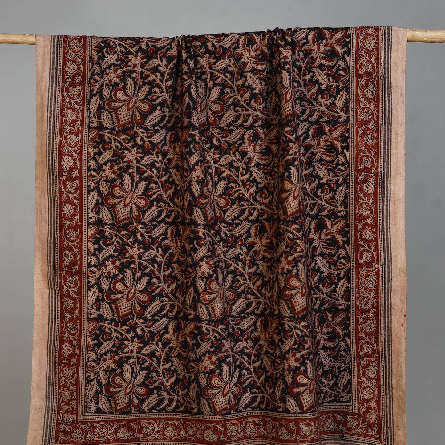 Brown - Handloom Cotton Natural Dyed Block Print Pedana Kalamkari Towel 34