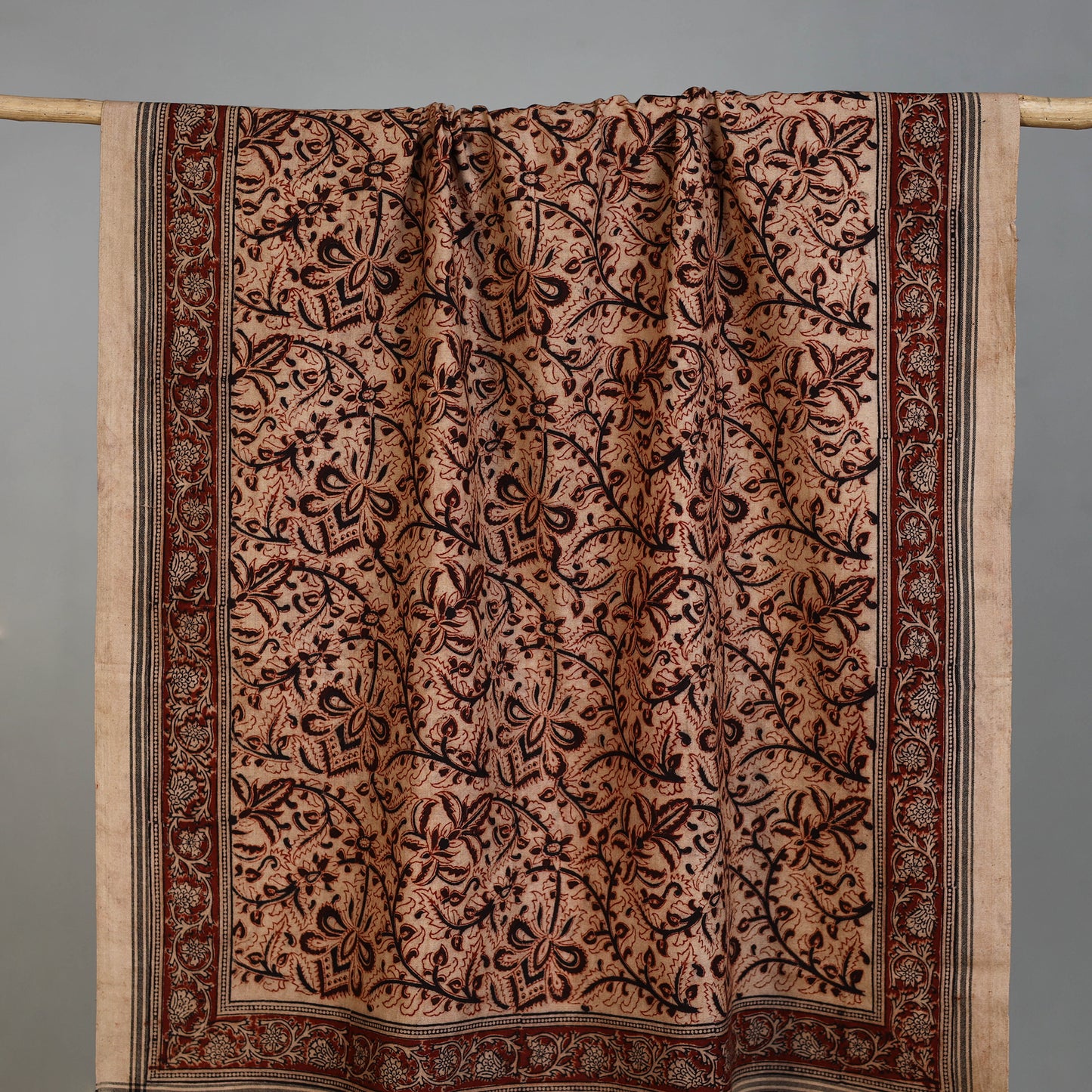 Beige - Handloom Cotton Natural Dyed Block Print Pedana Kalamkari Towel 37