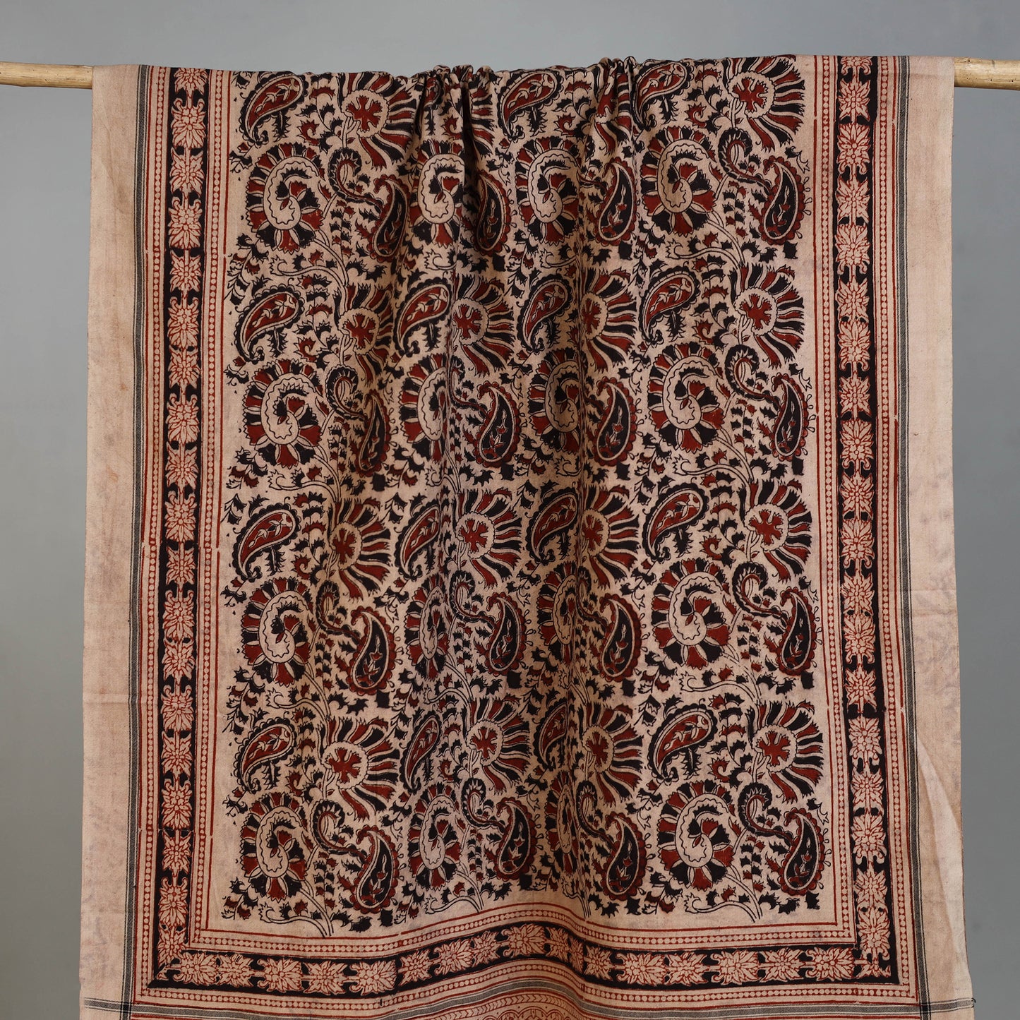 Beige - Handloom Cotton Natural Dyed Block Print Pedana Kalamkari Towel 38