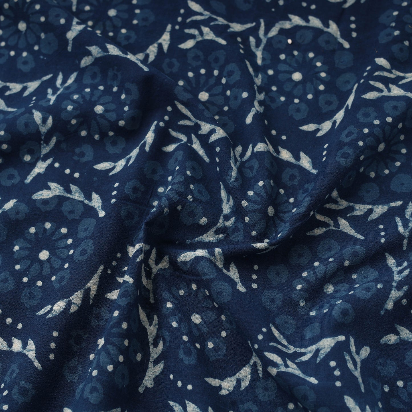 Blue Hand Block Print Cotton Indigo Bagru Fabric