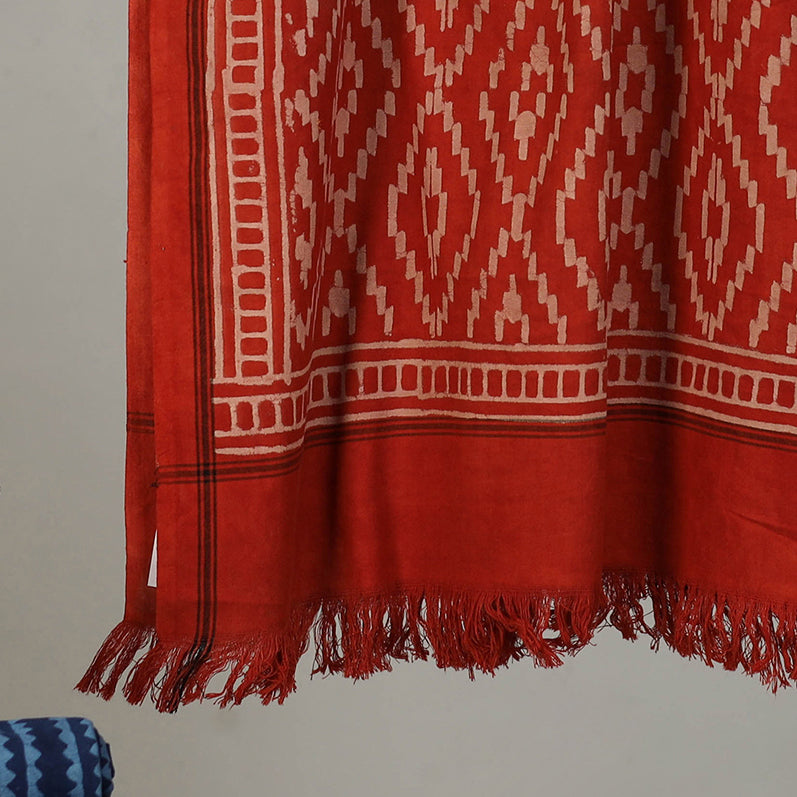 Red - Pipad Hand Block Print Natural Dyed Pure Handloom Cotton Towel 33