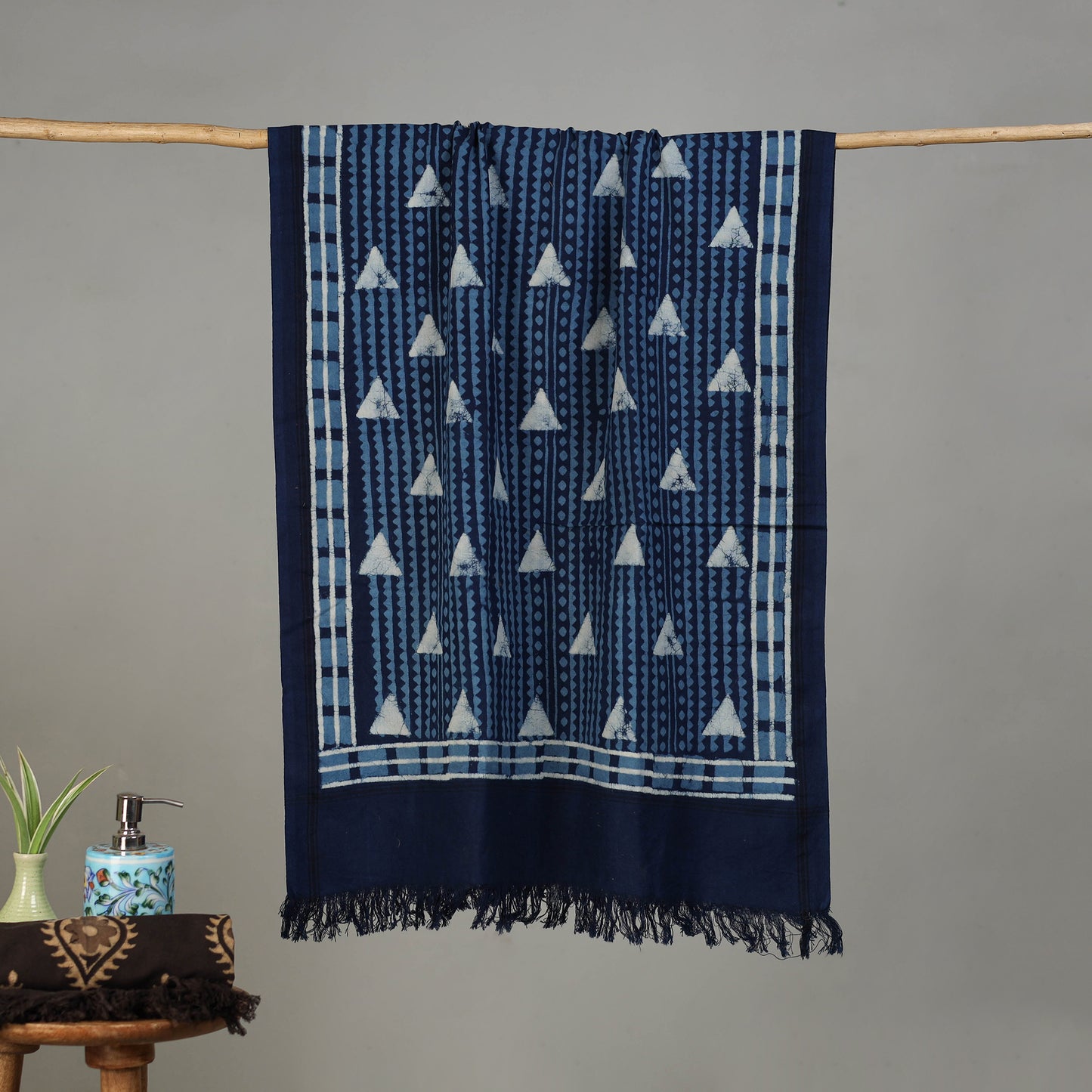 Blue - Pipad Hand Block Print Natural Dyed Pure Handloom Cotton Towel 02