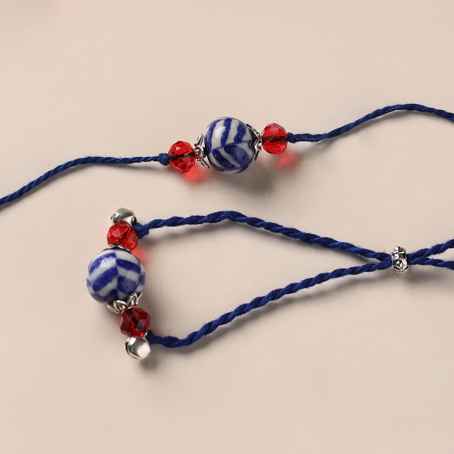 Handmade Blue Pottery & GS Bead Work Bhaiya Bhabhi Rakhi Set 27