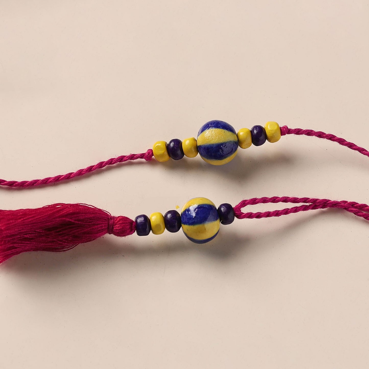 Handmade Blue Pottery & GS Bead Work Rakhi Lumba Set 34