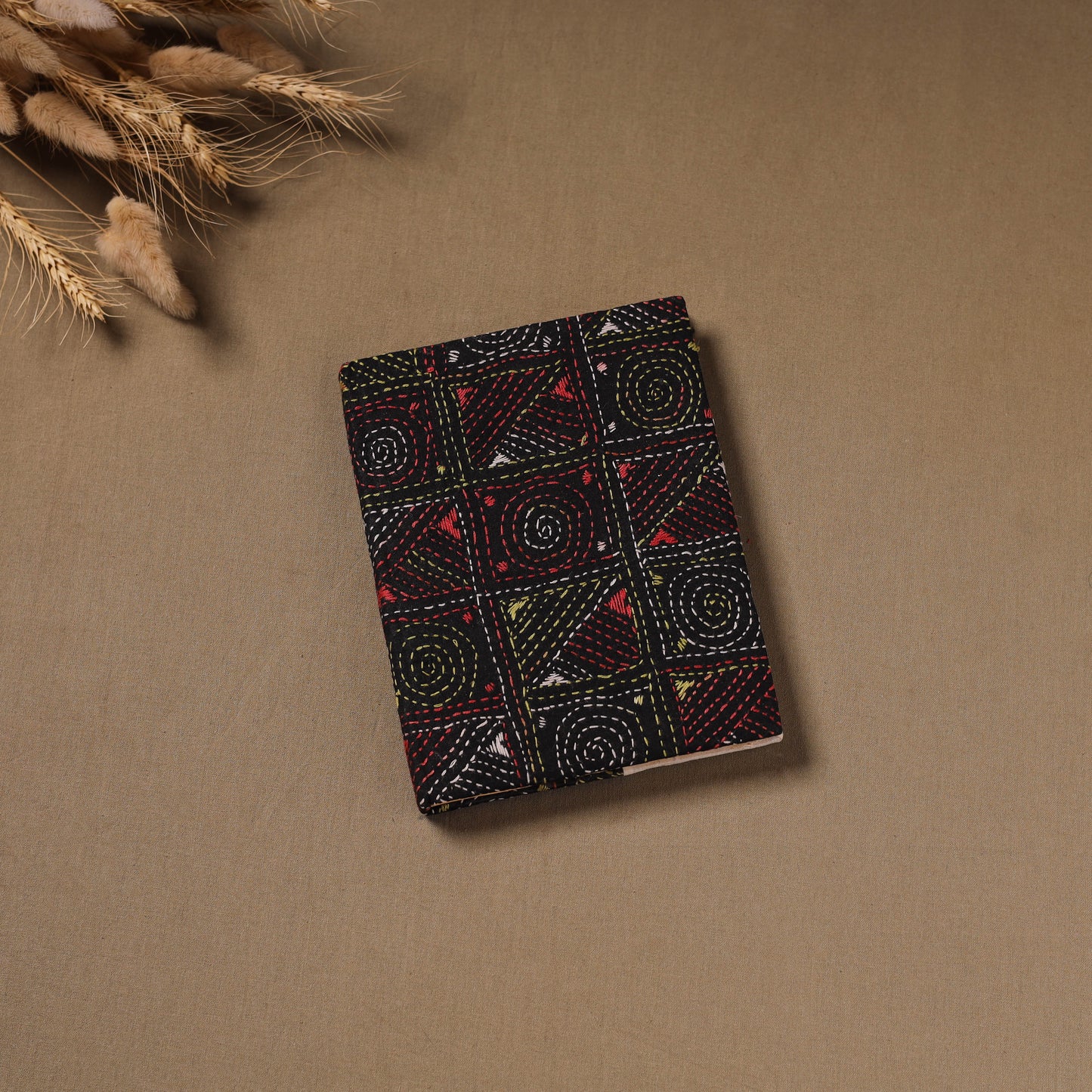 Multi colour - Handmade Paper Notebook with Eco Leaf Print Kantha Work 01