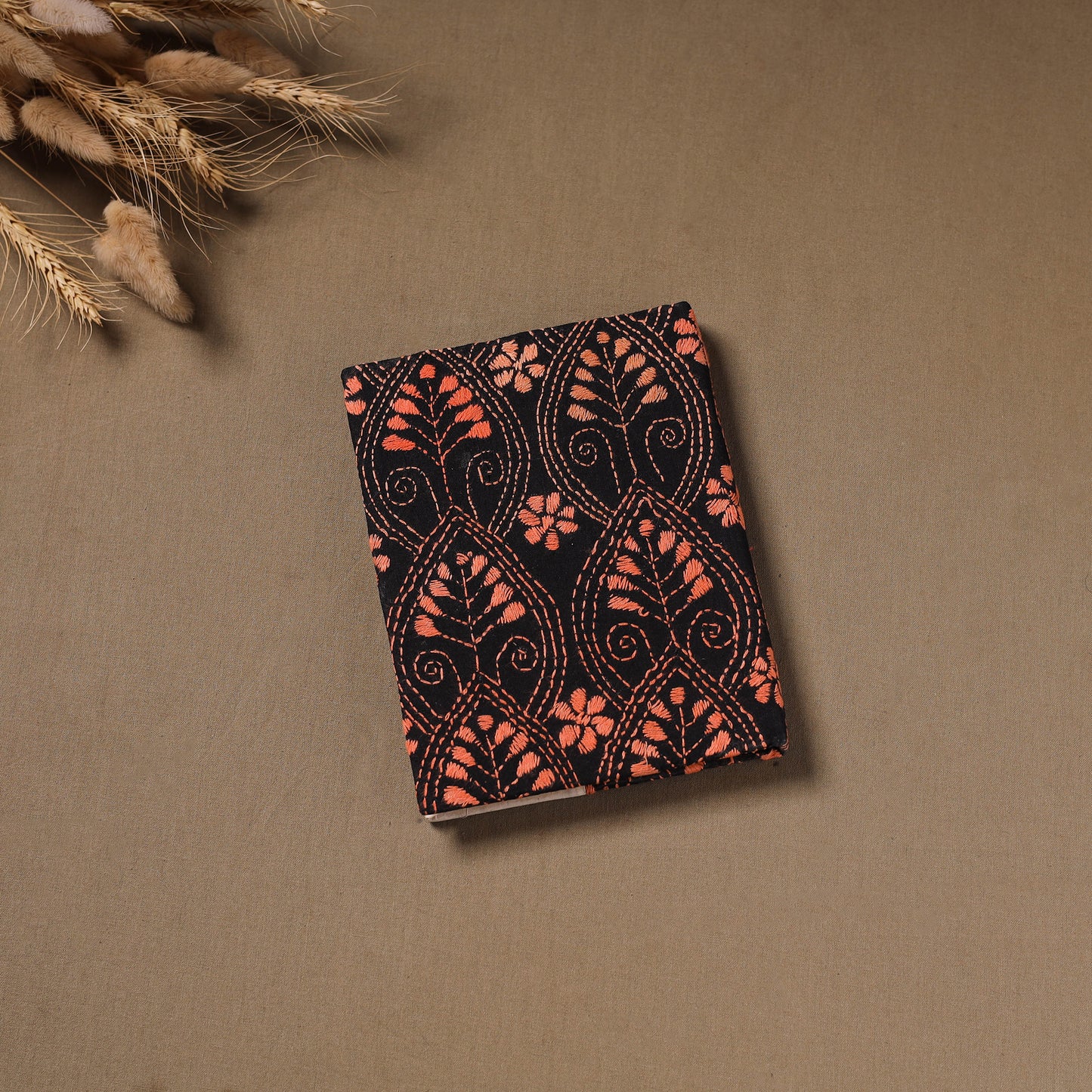Multi colour - Handmade Paper Notebook with Eco Leaf Print Kantha Work 03