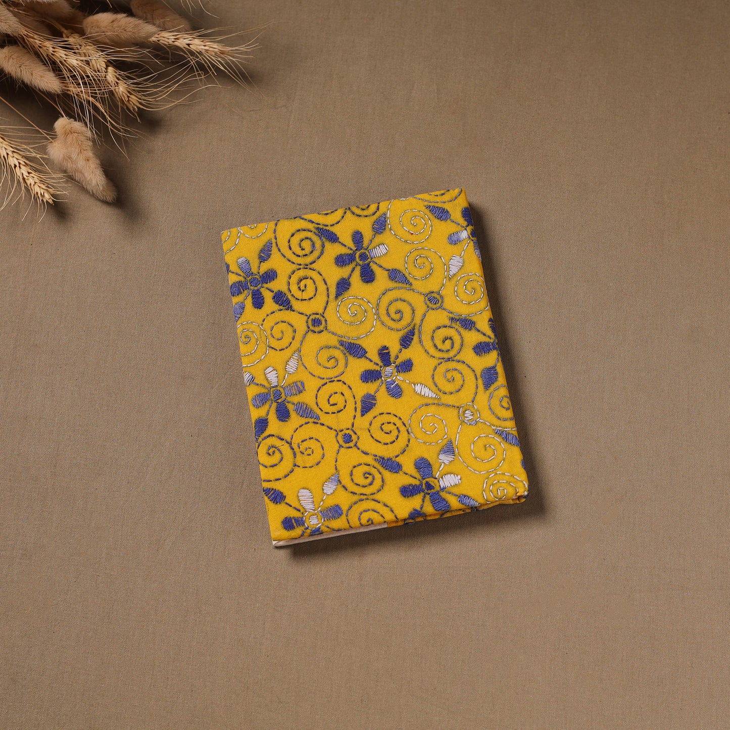 Multi colour - Handmade Paper Notebook with Eco Leaf Print Kantha Work 04