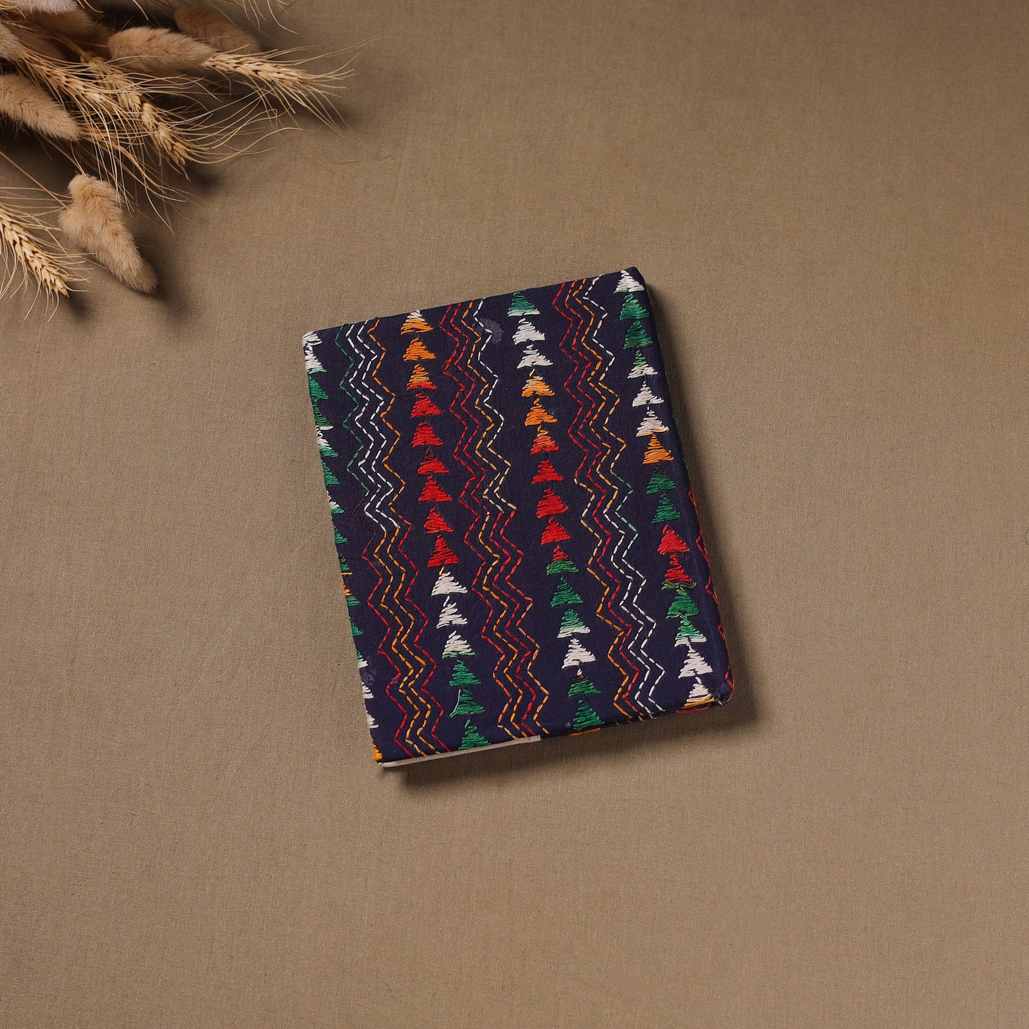 Multi colour - Handmade Paper Notebook with Eco Leaf Print Kantha Work 05