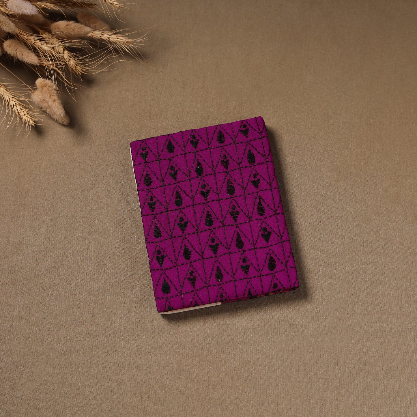 Purple - Handmade Paper Notebook with Eco Leaf Print Kantha Work 06