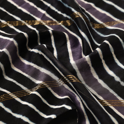 Black - Leheriya Tie-Dye Chanderi Silk Handloom Stole with Zari Border 46