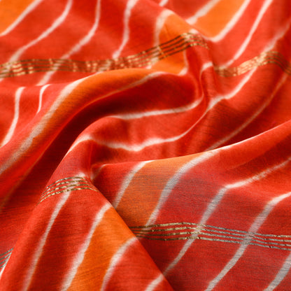 Orange - Leheriya Tie-Dye Chanderi Silk Handloom Stole with Zari Border 45