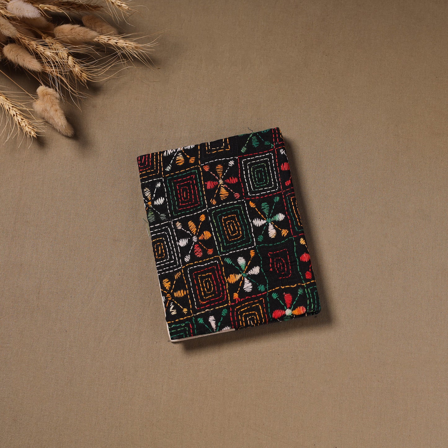 Multi colour - Handmade Paper Notebook with Eco Leaf Print Kantha Work 15