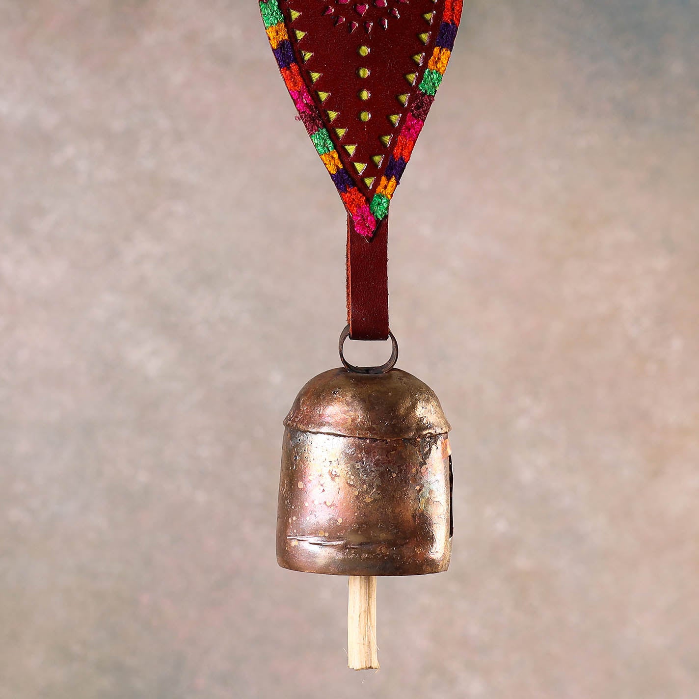 Kutch Copper Coated Bell With Leather Belt - Leaf