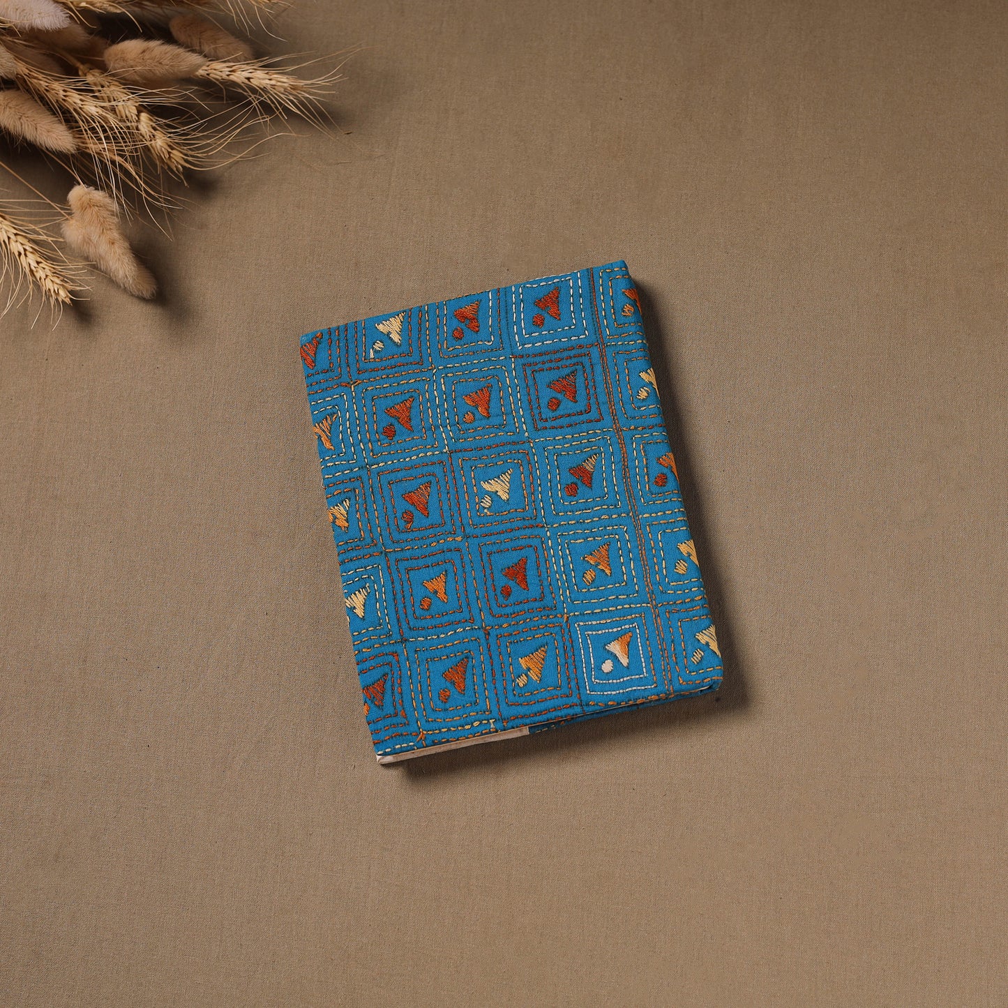 Blue - Handmade Paper Notebook with Eco Leaf Print Kantha Work 21