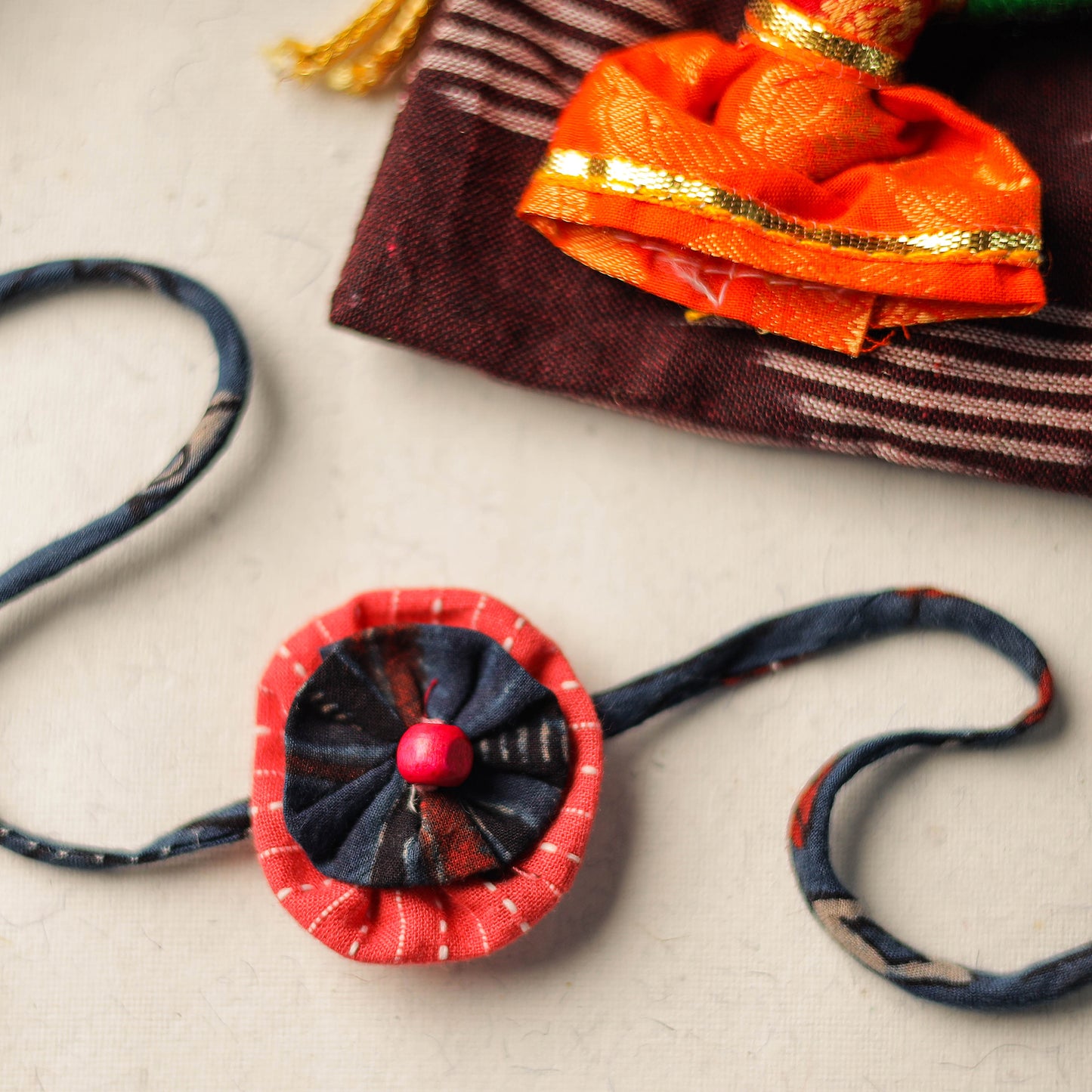 Handcrafted Flower Bead Work Fabart Rakhi 31