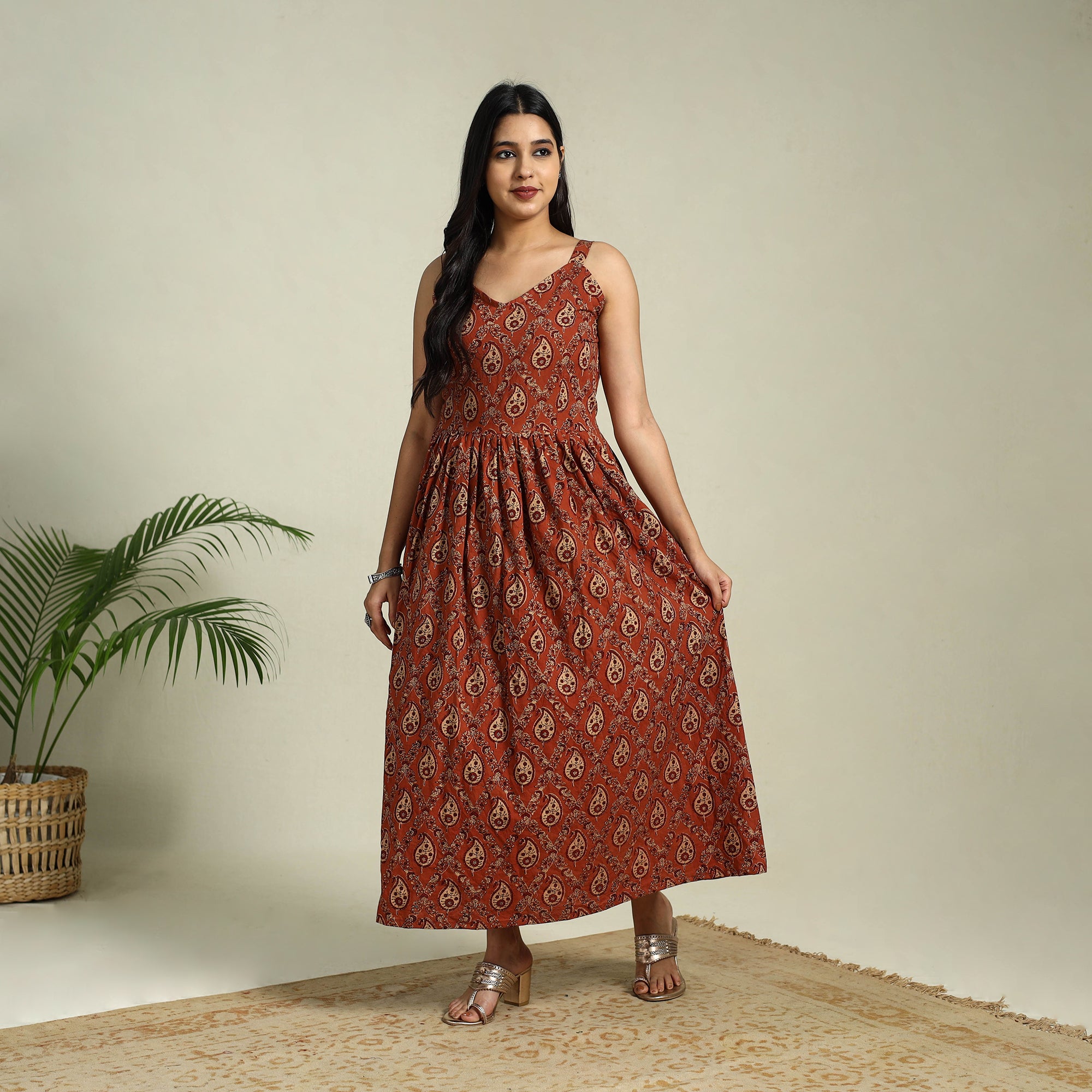Red - Hand Embroidery Block Print Cotton Natural Dyed Ajrakh Crop Top 15