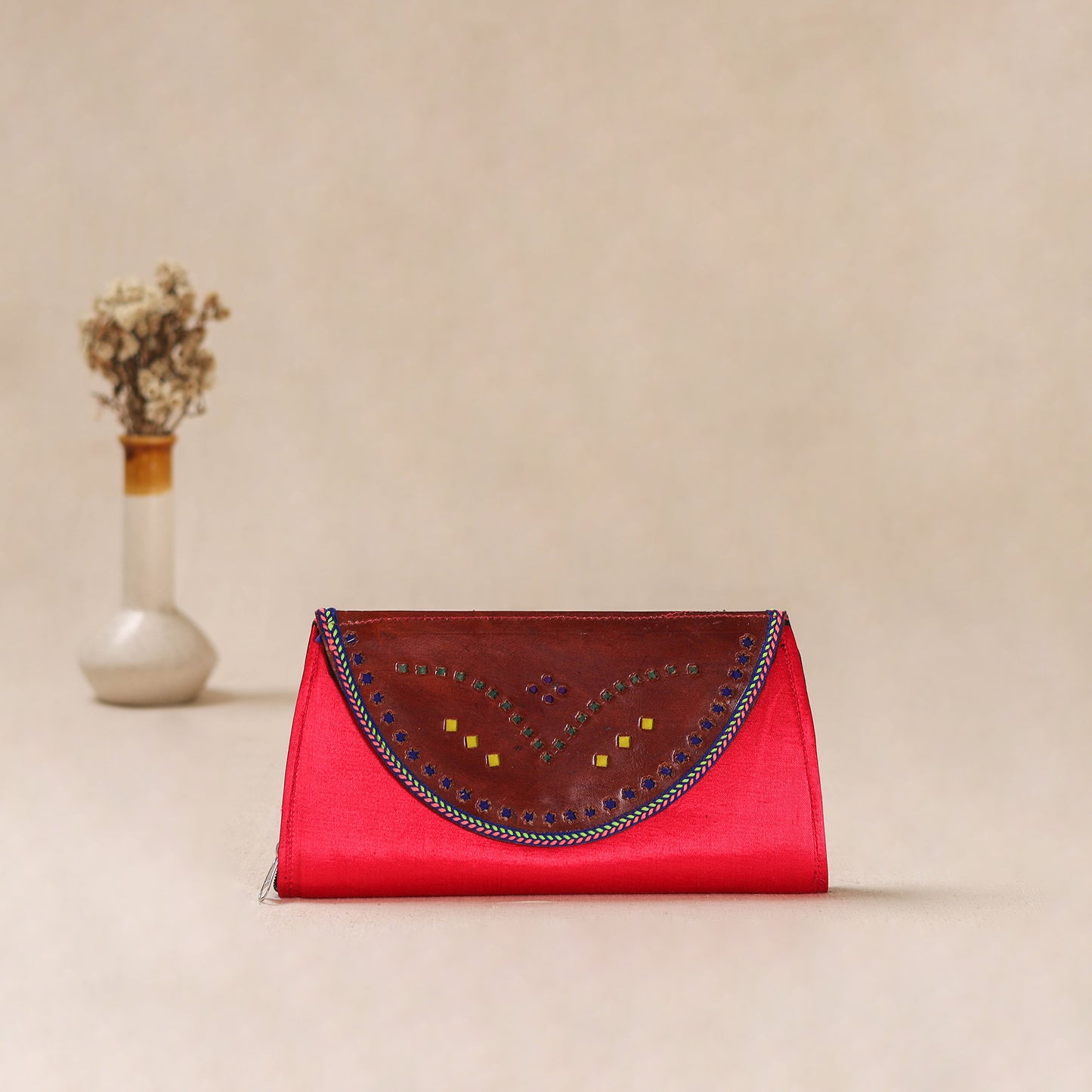 Traditional Kutch Mashru Silk Leather Flap Clutch / Wallet 07