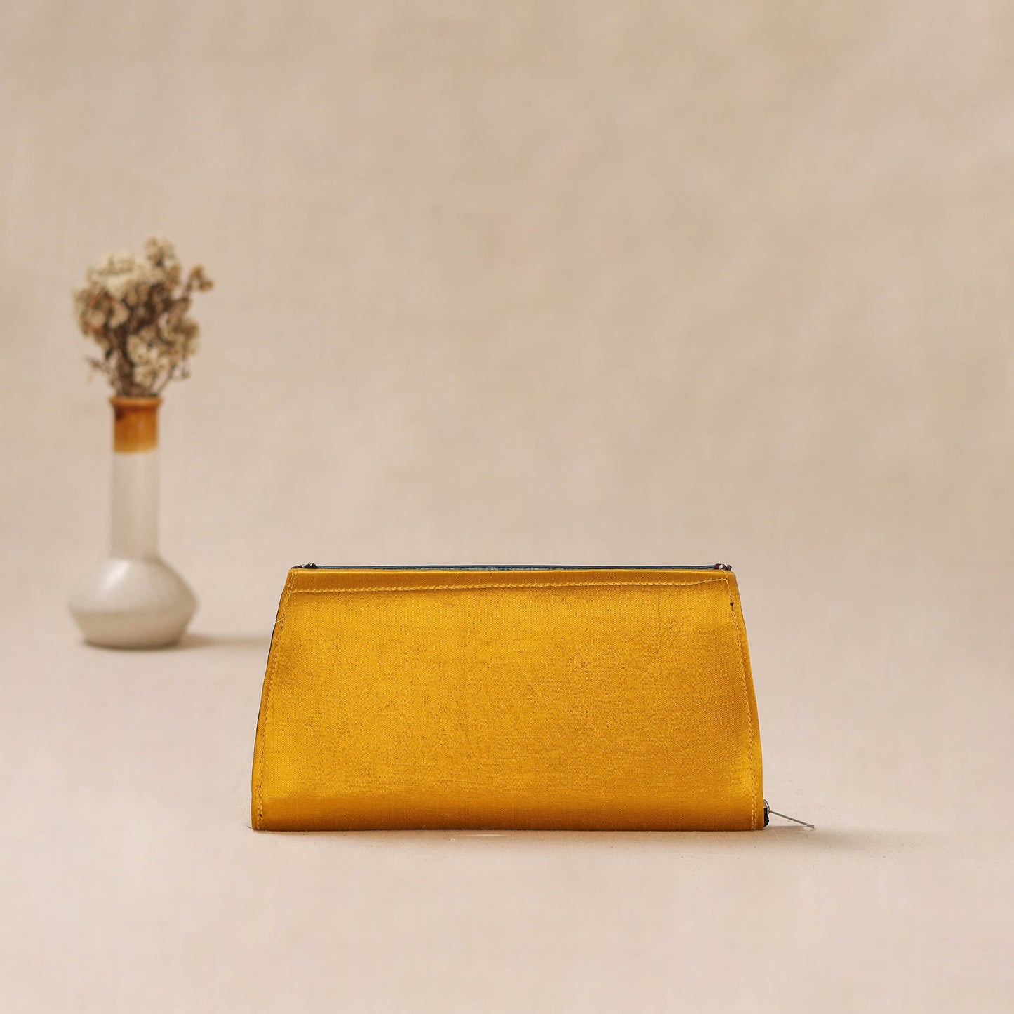 Yellow - Traditional Kutch Mashru Silk Leather Flap Clutch / Wallet 09