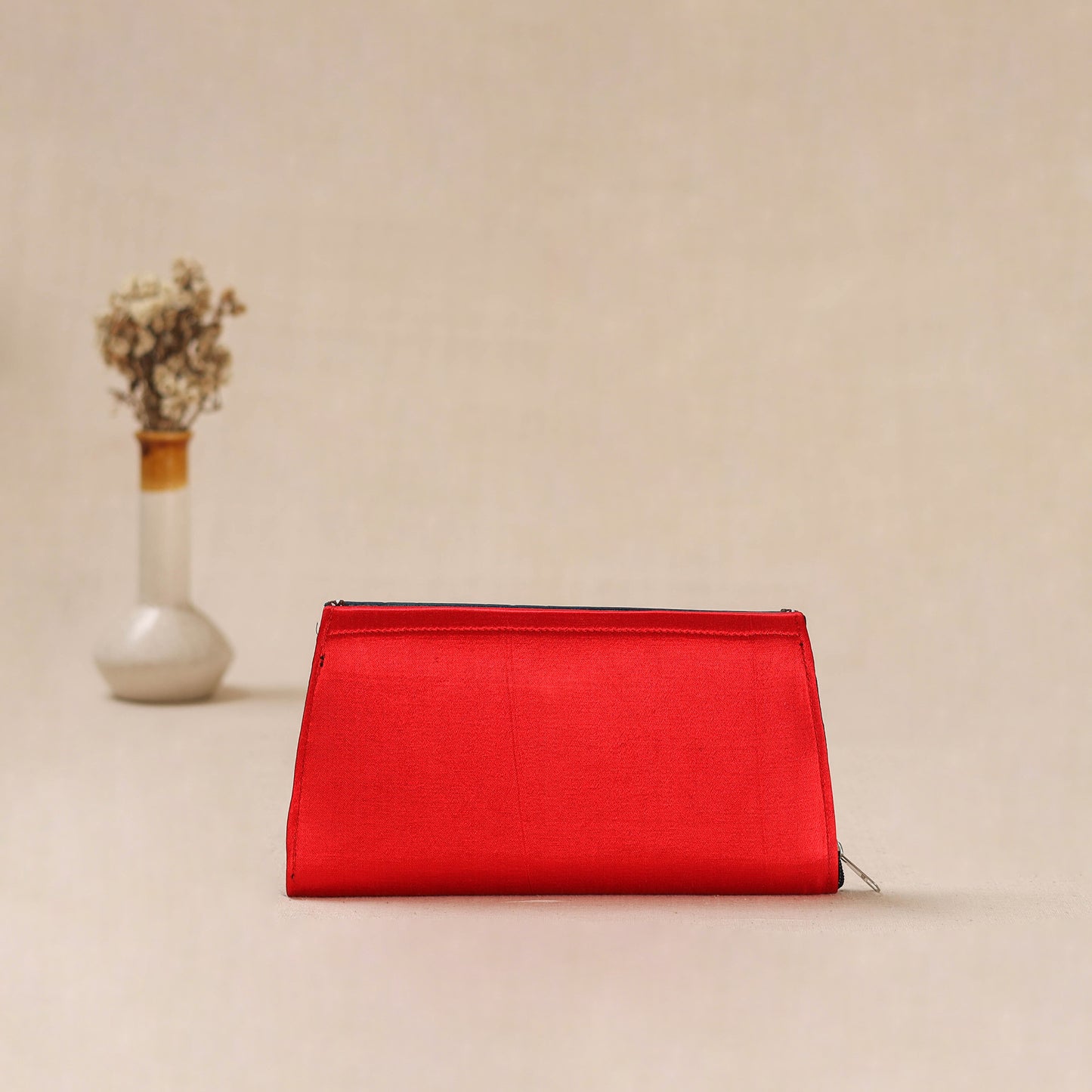 Red - Traditional Kutch Mashru Silk Leather Flap Clutch / Wallet 13