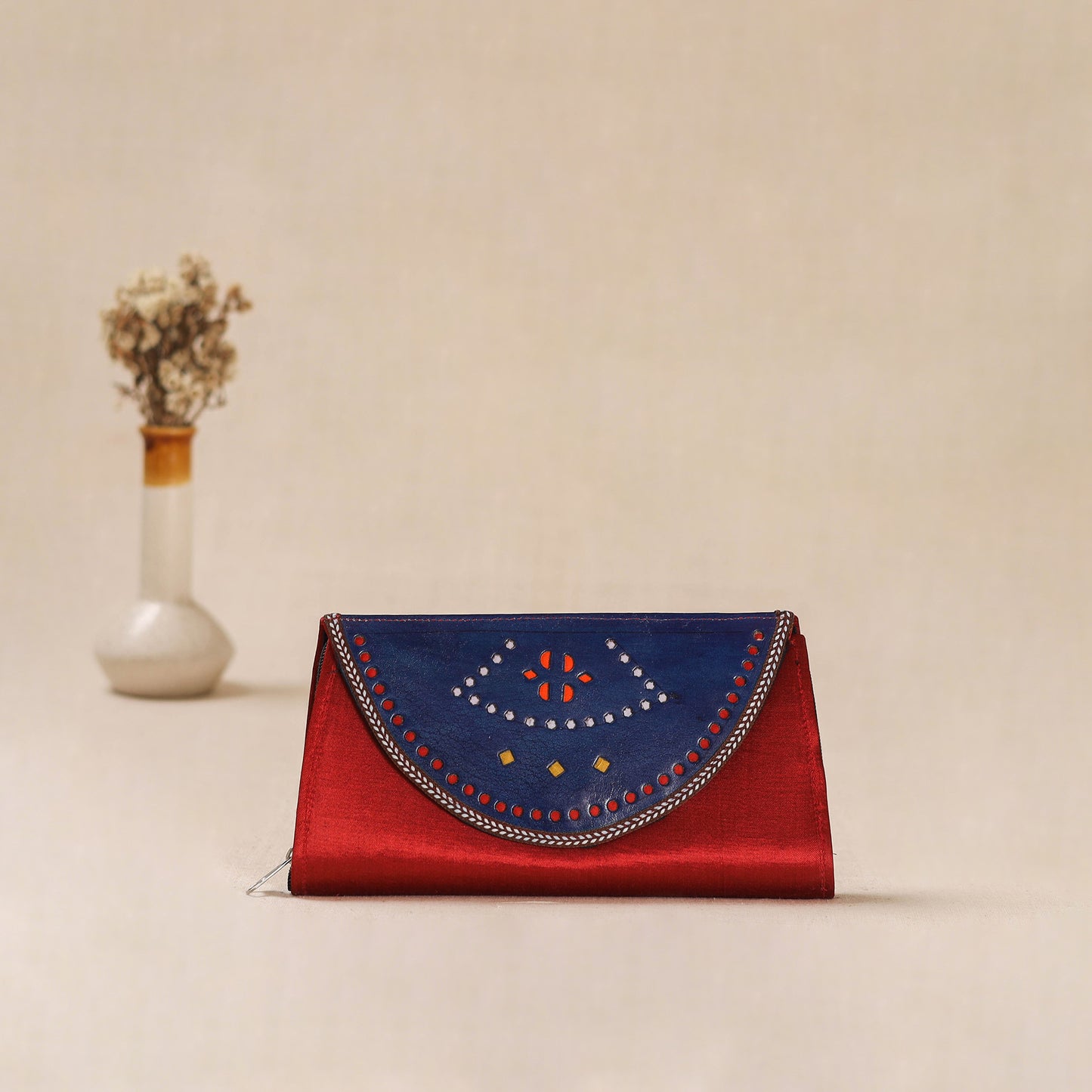 Traditional Kutch Mashru Silk Leather Flap Clutch / Wallet 15
