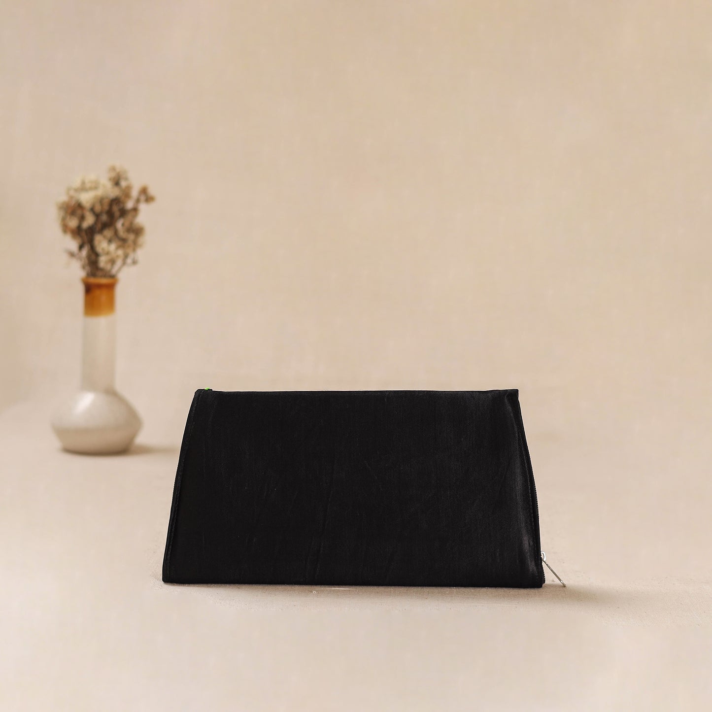 Black - Traditional Kutch Mashru Silk Leather Flap Clutch / Wallet 19