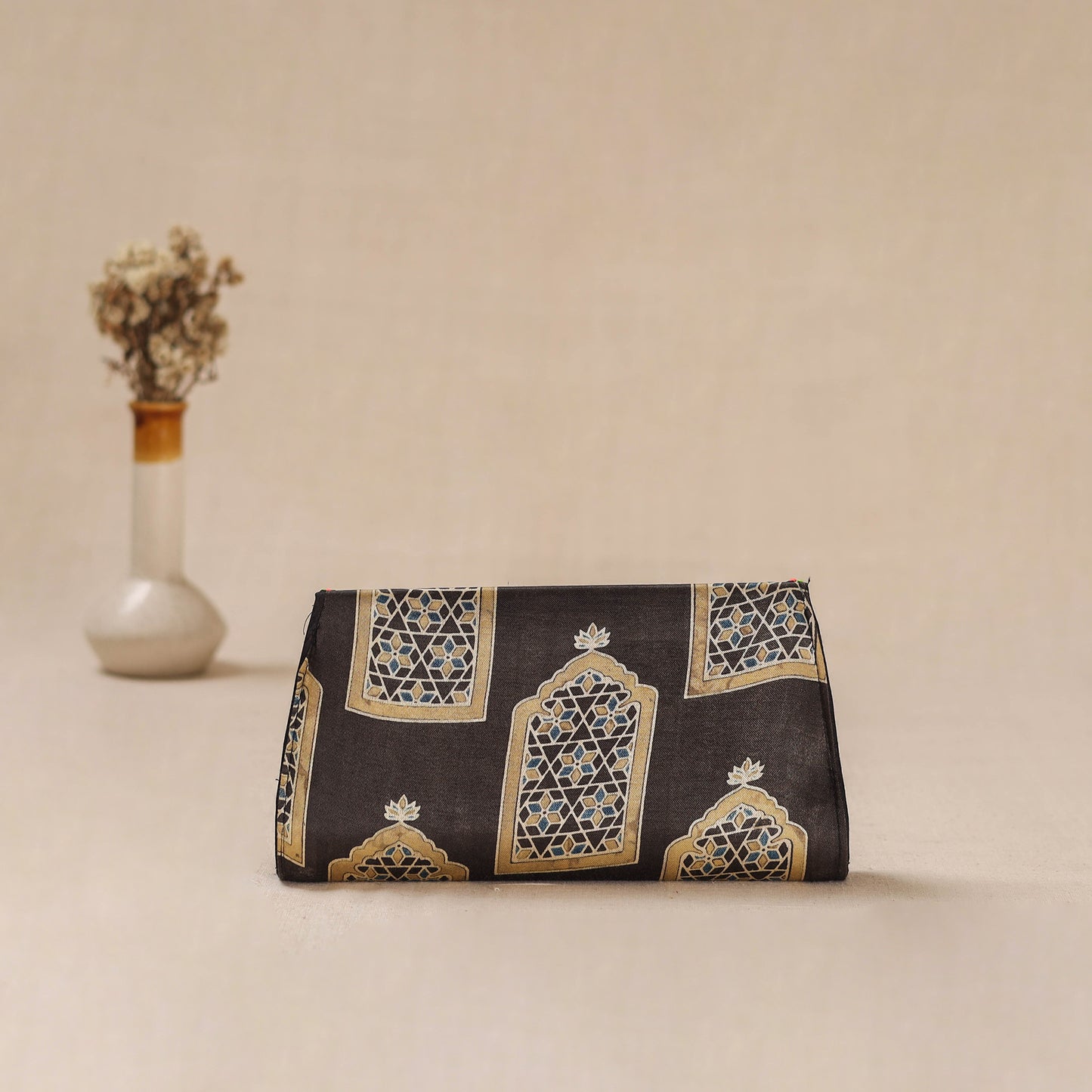 Traditional Kutch Mashru Silk Leather Flap Clutch / Wallet 23