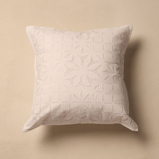Beige - Applique Cut Work Cotton Cushion Cover (16 x 16 in)