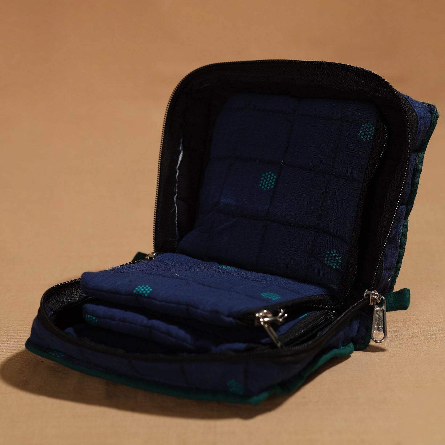 Blue Handmade 4 Pockets Cotton Jewelry Bag