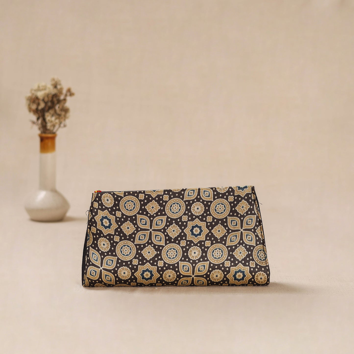 Brown - Traditional Kutch Mashru Silk Leather Flap Clutch / Wallet 25