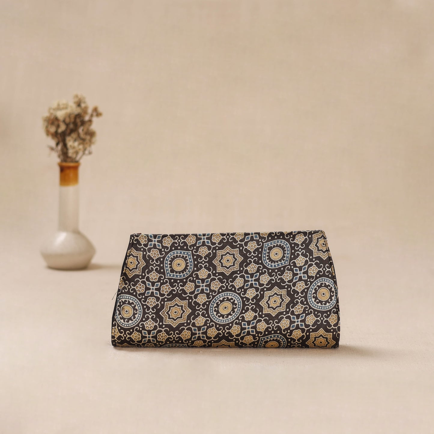 Traditional Kutch Mashru Silk Leather Flap Clutch / Wallet 37