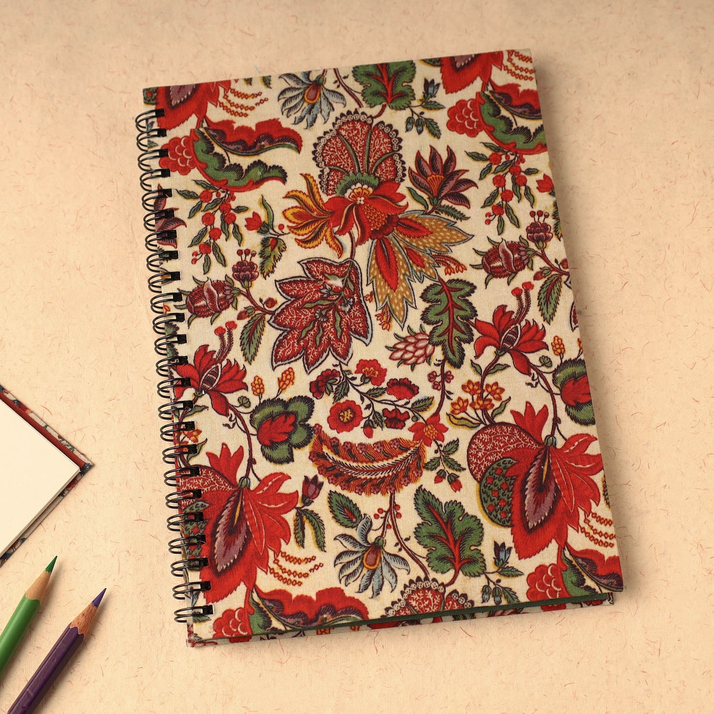 Beige - floral printed handcrafted spiral notebook (8 x 6