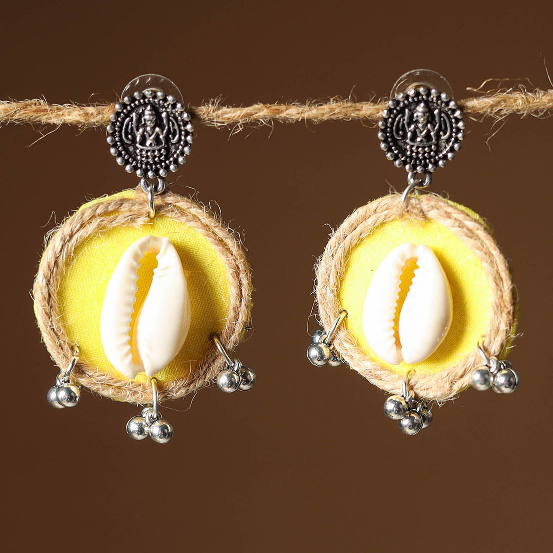 Yellow Anaya Jute Fabart Handmade Earrings