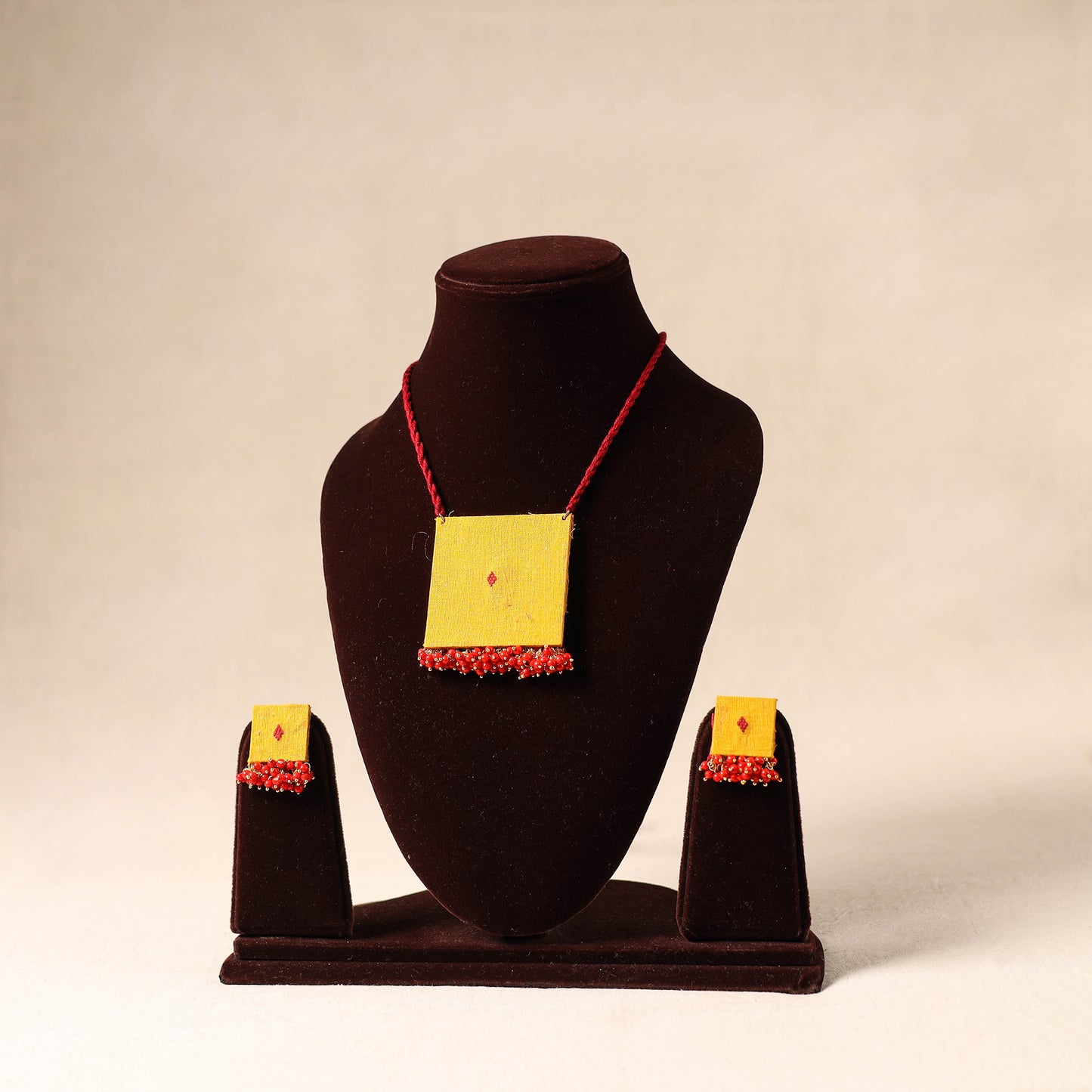 Yellow Bead Work Fabart Necklace Set