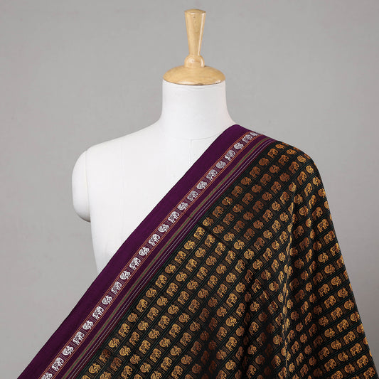 Yellow - Karnataka Khun Elephant & Peacock Motif Cotton Handloom Fabric